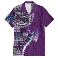 Samoan Siapo Art Tattoo Polynesian Pattern Family Matching Off Shoulder Maxi Dress and Hawaiian Shirt Purple Color - Polynesian Pride