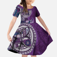 Samoan Siapo Art Tattoo Polynesian Pattern Family Matching Puletasi and Hawaiian Shirt Purple Color LT03 Daughter's Dress Purple - Polynesian Pride