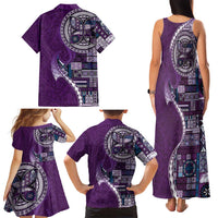 Samoan Siapo Art Tattoo Polynesian Pattern Family Matching Tank Maxi Dress and Hawaiian Shirt Purple Color - Polynesian Pride