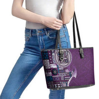 Samoan Siapo Art Tattoo Polynesian Pattern Leather Tote Bag Purple Color - Polynesian Pride