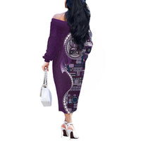 Samoan Siapo Art Tattoo Polynesian Pattern Off The Shoulder Long Sleeve Dress Purple Color - Polynesian Pride
