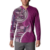 Samoan Siapo Art Tattoo Polynesian Pattern Button Sweatshirt Pink Color LT03 - Polynesian Pride