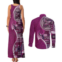 Samoan Siapo Art Tattoo Polynesian Pattern Couples Matching Tank Maxi Dress and Long Sleeve Button Shirt Pink Color LT03 - Polynesian Pride