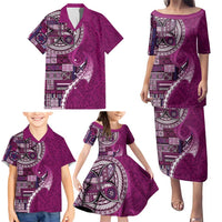 Samoan Siapo Art Tattoo Polynesian Pattern Family Matching Puletasi and Hawaiian Shirt Pink Color - Polynesian Pride