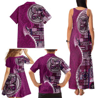 Samoan Siapo Art Tattoo Polynesian Pattern Family Matching Tank Maxi Dress and Hawaiian Shirt Pink Color - Polynesian Pride