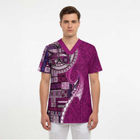 Samoan Siapo Art Tattoo Polynesian Pattern Scrub Top Pink Color LT03 - Polynesian Pride