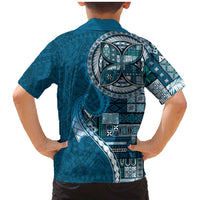Samoan Siapo Art Tattoo Polynesian Pattern Family Matching Mermaid Dress and Hawaiian Shirt Teal Color - Polynesian Pride