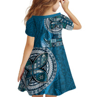 Samoan Siapo Art Tattoo Polynesian Pattern Family Matching Off The Shoulder Long Sleeve Dress and Hawaiian Shirt Teal Color - Polynesian Pride