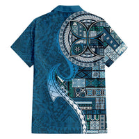 Samoan Siapo Art Tattoo Polynesian Pattern Family Matching Off Shoulder Maxi Dress and Hawaiian Shirt Teal Color - Polynesian Pride
