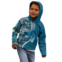 Samoan Siapo Art Tattoo Polynesian Pattern Kid Hoodie Teal Color - Polynesian Pride