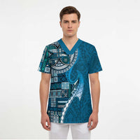 Samoan Siapo Art Tattoo Polynesian Pattern Scrub Top Teal Color LT03 - Polynesian Pride