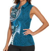 Samoan Siapo Art Tattoo Polynesian Pattern Women Sleeveless Polo Shirt Teal Color - Polynesian Pride
