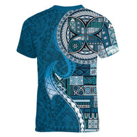 Samoan Siapo Art Tattoo Polynesian Pattern Women V-Neck T-Shirt Teal Color - Polynesian Pride