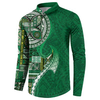 Samoan Siapo Art Tattoo Polynesian Pattern Button Sweatshirt Green Color LT03 - Polynesian Pride