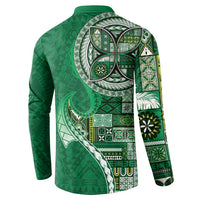 Samoan Siapo Art Tattoo Polynesian Pattern Button Sweatshirt Green Color LT03 - Polynesian Pride