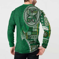 Samoan Siapo Art Tattoo Polynesian Pattern Button Sweatshirt Green Color LT03 - Polynesian Pride