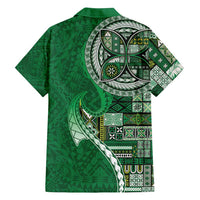 Samoan Siapo Art Tattoo Polynesian Pattern Family Matching Long Sleeve Bodycon Dress and Hawaiian Shirt Green Color - Polynesian Pride