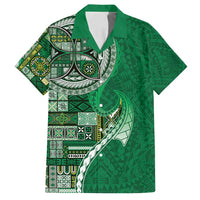 Samoan Siapo Art Tattoo Polynesian Pattern Family Matching Off Shoulder Maxi Dress and Hawaiian Shirt Green Color - Polynesian Pride