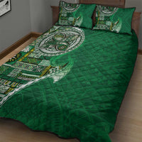 Samoan Siapo Art Tattoo Polynesian Pattern Quilt Bed Set Green Color - Polynesian Pride