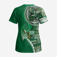 Samoan Siapo Art Tattoo Polynesian Pattern Scrub Top Green Color LT03 - Polynesian Pride