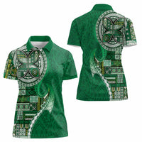 Samoan Siapo Art Tattoo Polynesian Pattern Women Polo Shirt Green Color - Polynesian Pride