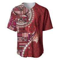 Samoan Siapo Art Tattoo Polynesian Pattern Baseball Jersey Red Color - Polynesian Pride