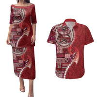 Samoan Siapo Art Tattoo Polynesian Pattern Couples Matching Puletasi and Hawaiian Shirt Red Color LT03 Red - Polynesian Pride