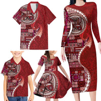 Samoan Siapo Art Tattoo Polynesian Pattern Family Matching Long Sleeve Bodycon Dress and Hawaiian Shirt Red Color - Polynesian Pride