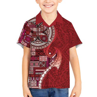 Samoan Siapo Art Tattoo Polynesian Pattern Family Matching Puletasi and Hawaiian Shirt Red Color - Polynesian Pride