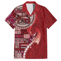 Samoan Siapo Art Tattoo Polynesian Pattern Family Matching Summer Maxi Dress and Hawaiian Shirt Red Color - Polynesian Pride