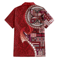 Samoan Siapo Art Tattoo Polynesian Pattern Family Matching Summer Maxi Dress and Hawaiian Shirt Red Color - Polynesian Pride