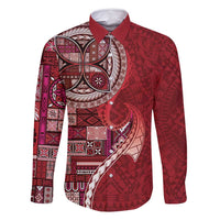 Samoan Siapo Art Tattoo Polynesian Pattern Family Matching Tank Maxi Dress and Hawaiian Shirt Red Color - Polynesian Pride