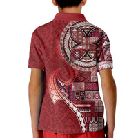 Samoan Siapo Art Tattoo Polynesian Pattern Kid Polo Shirt Red Color - Polynesian Pride