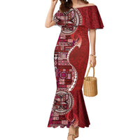 Samoan Siapo Art Tattoo Polynesian Pattern Mermaid Dress Red Color - Polynesian Pride