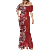Samoan Siapo Art Tattoo Polynesian Pattern Mermaid Dress Red Color - Polynesian Pride