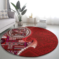 Samoan Siapo Art Tattoo Polynesian Pattern Round Carpet Red Color - Polynesian Pride