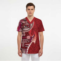 Samoan Siapo Art Tattoo Polynesian Pattern Scrub Top Red Color LT03 - Polynesian Pride
