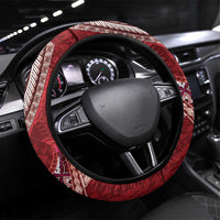 Samoan Siapo Art Tattoo Polynesian Pattern Steering Wheel Cover Red Color LT03 Universal Fit Red - Polynesian Pride