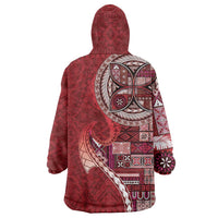 Samoan Siapo Art Tattoo Polynesian Pattern Wearable Blanket Hoodie Red Color LT03 - Polynesian Pride