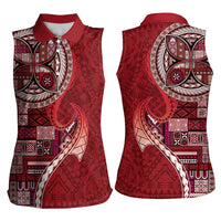 Samoan Siapo Art Tattoo Polynesian Pattern Women Sleeveless Polo Shirt Red Color - Polynesian Pride