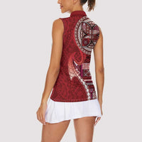 Samoan Siapo Art Tattoo Polynesian Pattern Women Sleeveless Polo Shirt Red Color - Polynesian Pride