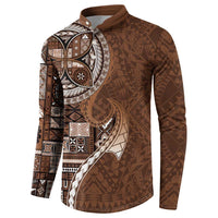Samoan Siapo Art Tattoo Polynesian Pattern Button Sweatshirt Brown Color LT03 - Polynesian Pride