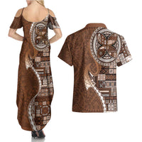 Samoan Siapo Art Tattoo Polynesian Pattern Couples Matching Summer Maxi Dress and Hawaiian Shirt Brown Color LT03 - Polynesian Pride
