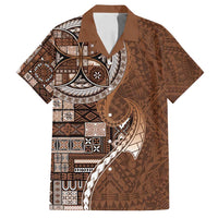 Samoan Siapo Art Tattoo Polynesian Pattern Family Matching Long Sleeve Bodycon Dress and Hawaiian Shirt Brown Color - Polynesian Pride