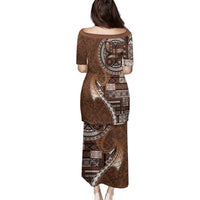 Samoan Siapo Art Tattoo Polynesian Pattern Family Matching Puletasi and Hawaiian Shirt Brown Color - Polynesian Pride