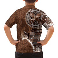 Samoan Siapo Art Tattoo Polynesian Pattern Family Matching Summer Maxi Dress and Hawaiian Shirt Brown Color - Polynesian Pride