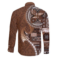 Samoan Siapo Art Tattoo Polynesian Pattern Family Matching Summer Maxi Dress and Hawaiian Shirt Brown Color - Polynesian Pride