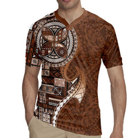 Samoan Siapo Art Tattoo Polynesian Pattern Rugby Jersey Brown Color - Polynesian Pride