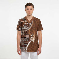Samoan Siapo Art Tattoo Polynesian Pattern Scrub Top Brown Color LT03 - Polynesian Pride