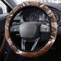 Samoan Siapo Art Tattoo Polynesian Pattern Steering Wheel Cover Brown Color LT03 - Polynesian Pride